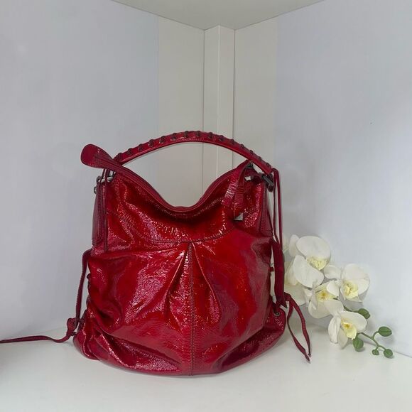 Francesco Biasia Handbags - Francesco Biasia Dana Patent Leather Candy Apple Red Hobo Bag